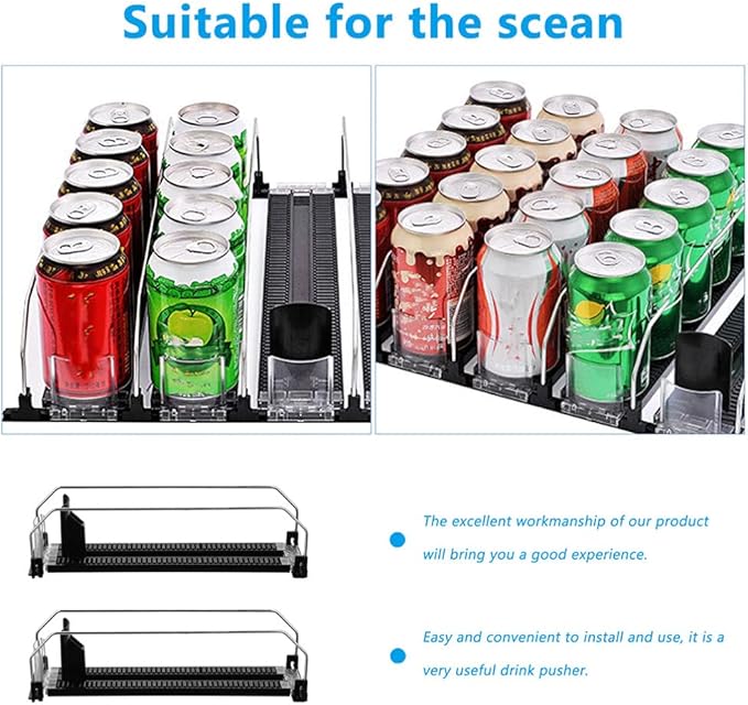 iplusmile Mini Fridge Organizer Automatic Beverage Pusher Supermarket Shelf Pusher 2pcs Plastic Black Drink Dispensers for Convenience Stores Supermarket Home Fridge Mini Vending Machine
