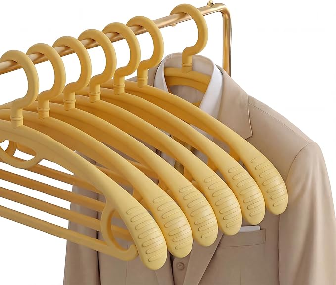 Plastic Clothes Hanger, Extra Thick Plastic Wide Shoulder Adult 360 Degrees Rotate Slip Resistant Standard Clothing Hanger Ideal for Everyday Use Yellow 10 Pack
