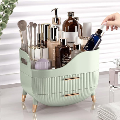 Pajiriona Makeup Organizer with Drawers, Green Skincare Organizer for Vanity, Storage Box with Handle, Large Cosmetic Display Case for Dresser, Bathroom Countertop