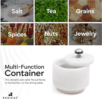 Radicaln Marble Salt Cellar with Lid 3" White Handmade Salt Box & Spice Jar for Kitchen Counter, Ideal Salt Holder, Sugar Bowl & Salt Dish, Salt Container For Housewarming Gift & Kitchen Decor
