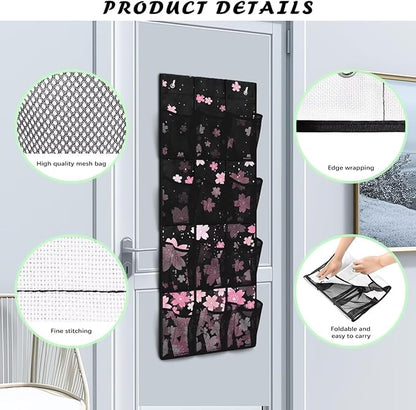 Extra Large Door Organizer with 12 Mesh Pockets, Storage Hanging Bag Behind the Door for Shoes Toys Cleaning Supplies, Cherry Blossom