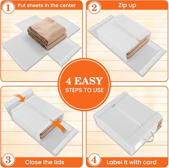 WOWBOX Sheet Organizers and Storage,Closet Bed Sheet Organizer Under Bed Storage and Organization with Label Cards & Clear Window for Bedding Sheets,Duvet Covers,Blankets (10 Pack，White)