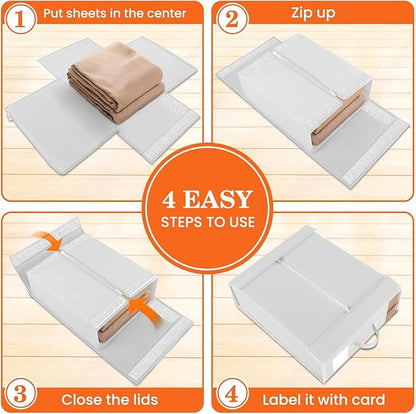 WOWBOX Sheet Organizers and Storage,Closet Bed Sheet Organizer Under Bed Storage and Organization with Label Cards & Clear Window for Bedding Sheets,Duvet Covers,Blankets (10 Pack，White)
