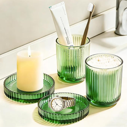 Glass Qtip Dispenser 2 Pack, Clear Bathroom Storage Organizer for Cotton Swabs, Balls, Pads & Floss Picks, Vanity Makeup Essential Accessories (Green)