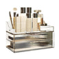DASITON Clear Dustproof Two layers Storage Box,Makeup Brush Holder,Large Capacity Desktop Storage Box with Drawer,for Beauty Products,Perfume,Jewelry,Nail Polish