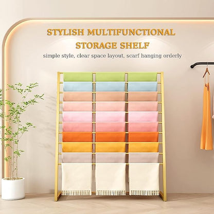 Multi Purpose Silk Scarf Display Stand, Large Capacity Hijab Rack, Floor Standing Pants Storage Organizer, Space Saving, for Home/Cloakroom/Retail Stores,White,120x40x145cm