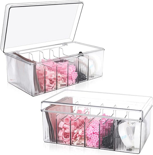 2Pcs Lash Cart Organizer For Lash Techs,Acrylic Lashes Extension Organizers and Storage for Do Your Own Lash and Brows at Home,Clear Container for False Eyelash Supplies, Separated Lash Organizer Box