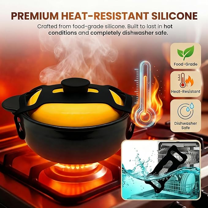 Silicone Lid Lock Strap for Crockpot Slow Cooker (6/7/8 Quart), Universal Rubber Lid Securing Strap for Soup Pots & Bento Box | Heat-Resistant, No-Spill Transport Accessories (4 Packs Black)