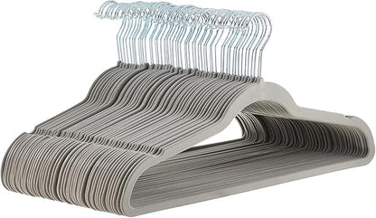 Amazon Basics Slim Velvet Non-Slip Space Saving Suit Clothes Hangers, Closet Organizer, Gray/Silver, 50-Pack