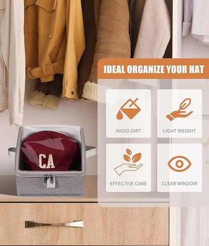 Livelab Hat Organizer for Baseball Caps, Hat Storage Holder Container for Closet Hold Up to 12 Caps with Clear Window, Hat Boxes for Home Storage | 1Pcs Grey