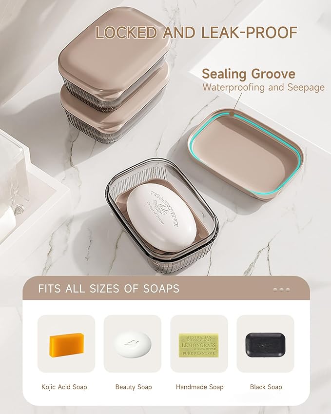 Doter Travel Soap Case, Leakproof Soap Container with Lid, Portable Bar Soap Holder for Traveling, Transparently Soap Dishes for Bathroom, Shower, Gym, School, Camping, Vacation, Outdoor