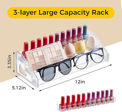 Acrylic Nail Polish Organizer Holder Rack 3 Layers, Clear Display Stand For Sunglasses,Essential Oils, Makeup Organizer, Holds Up to 36 Bottles