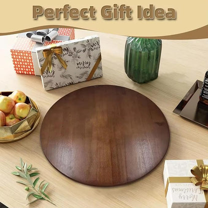 24 Inch Round Wooden Lazy Susan Turntable, Pinewood Rotating Tray, Kitchen Cabinet Storage Organizer