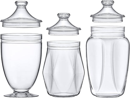 Amazing Abby - Enchant - Plastic Apothecary Jars (3-Piece Set, 46/45/59 oz), Acrylic Jars with Lids, Bathroom Canisters, Candy Buffet, Wedding Display, BPA-Free and Shatter-Proof (NOT Glass)