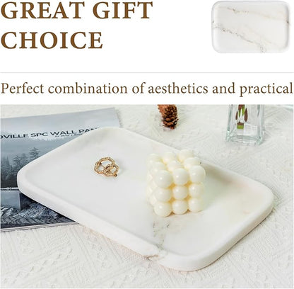 Koville Marble Tray, 12"x8" Marble Vanity Tray for Countertop Bathroom Kitchen Dresser, Decorative Catchall Trays for Perfume Jewelry, Rectangular Stone Serving Tray(Oriental Calacatta