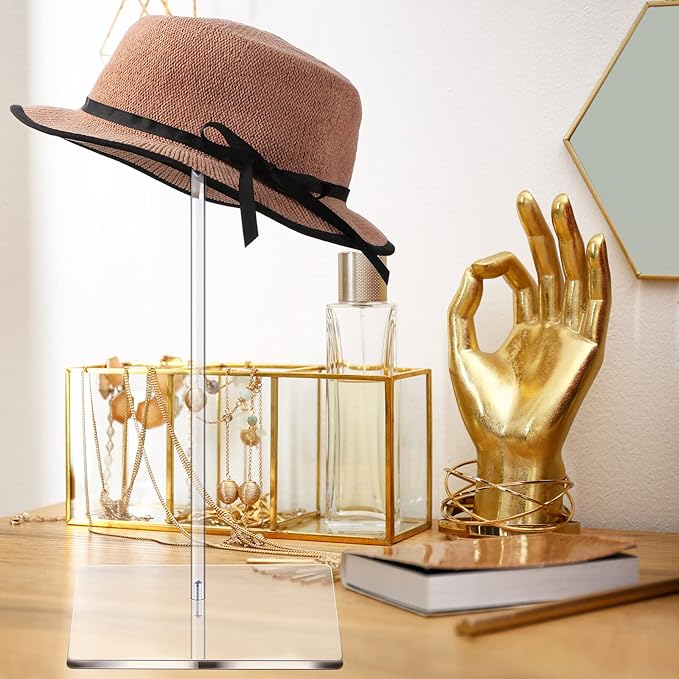 Yookeer 2 Set 16 Inch Clear Acrylic Hat Stands and Wig Display Rack Stands for Multiple Hats Display Tabletop Baseball Caps Watch Tabletop (Square Bottom)