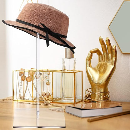 Yookeer 2 Set 16 Inch Clear Acrylic Hat Stands and Wig Display Rack Stands for Multiple Hats Display Tabletop Baseball Caps Watch Tabletop (Square Bottom)