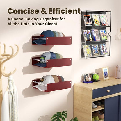 FEMELI 2 Packs Hat Organizer for Baseball, Each Acrylic Hat Racks Organizer Fit 10 Caps, Sturdy Wall Mount Holder for Men Baseball Cap Storage (Brown)