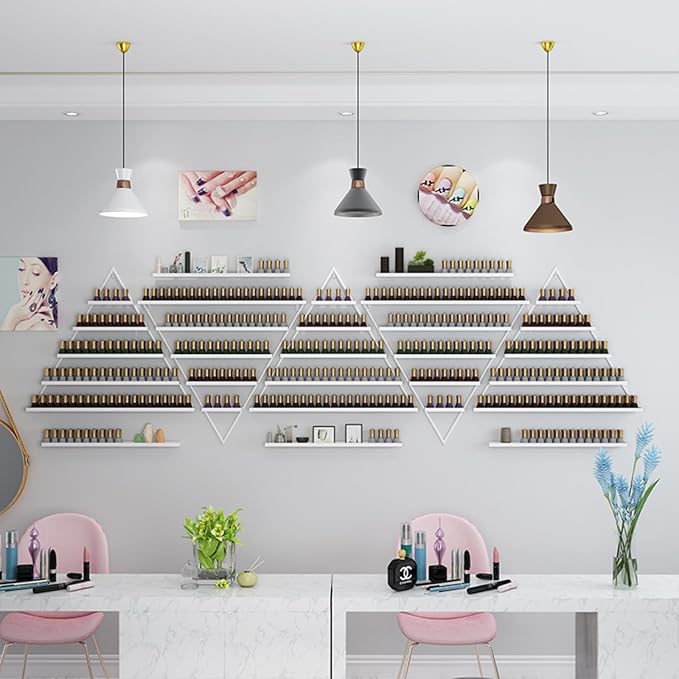 Wall-Mounted Nail Polish Rack, Set of 10 Triangular White Nail Polish Shelf Lipstick Perfume Cosmetic Display Shelf for Home Spa Nail Salon Shop