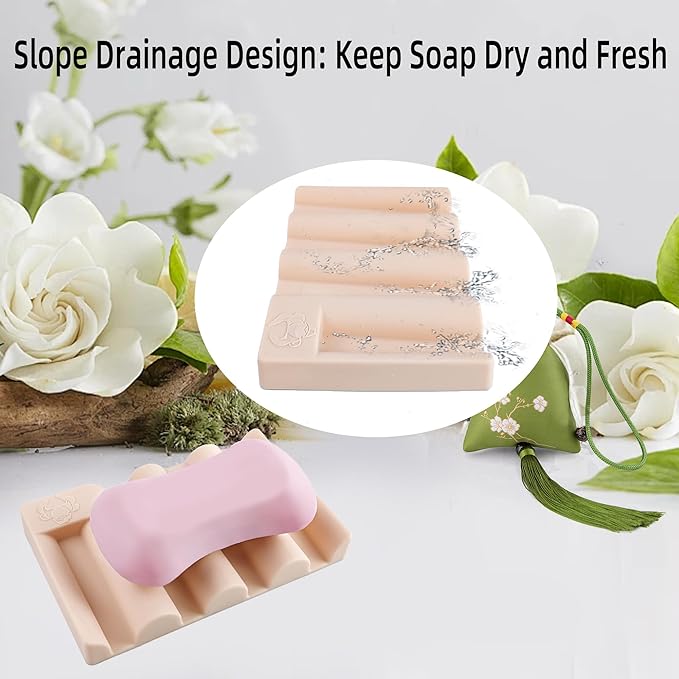 Silicone Soap Dish,Self Draining Soap Holder Perfect for Shower,Bathroom Sink,Kitchen Sink & Travel,Non-Slip Bar Soap Holder Extend Soap Life,Keep Soap Bars Dry & Easy Cleaning Pink-3Pcs