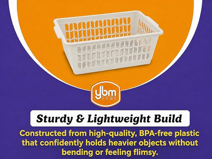 YBM HOME Plastic Perforated Storage Basket Bin Office Drawer, Shelf Desktop Countertop Tray Organizer 32-1188 (12, White)