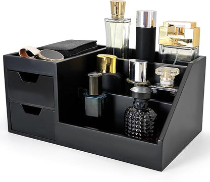 Countertop Perfume & Makeup Organizer - Wooden Rack, Cologne Stand Shelves & Skincare Organizer for Bedroom Dresser, Organizador de Perfumes Estante para Perfumes (Middle, 01) (Black, 01)