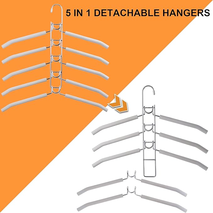 Clothes Hanger Space Saver: 4 Pack 5 in 1 Multiple Hangers for Clothes Non-Slip Foam Padded Heavy Duty Hanger Closet Organizer Storage | Set of 4 Multi Shirt Hanger