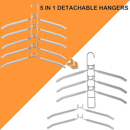 Clothes Hanger Space Saver: 4 Pack 5 in 1 Multiple Hangers for Clothes Non-Slip Foam Padded Heavy Duty Hanger Closet Organizer Storage | Set of 4 Multi Shirt Hanger