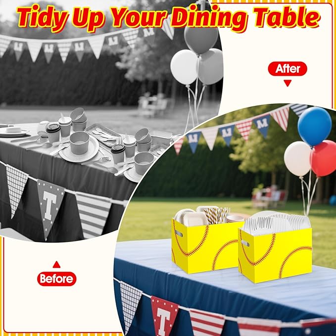 2PCS Softball Utensil Holder Paper Utensil Caddy for Softball Party Decorations Disposable Cutlery Holder with Handles for Birthday Party Supplies Girls Women Sports Party Favors Cutlery Caddy