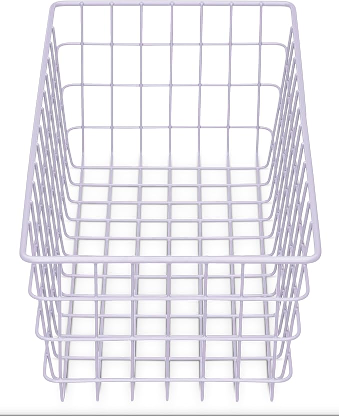 Whitmor 4 Pack Lavender Wire Storage Baskets for Organizing Office, Metal Storage for Pantry, Kitchen Bins & Freezer