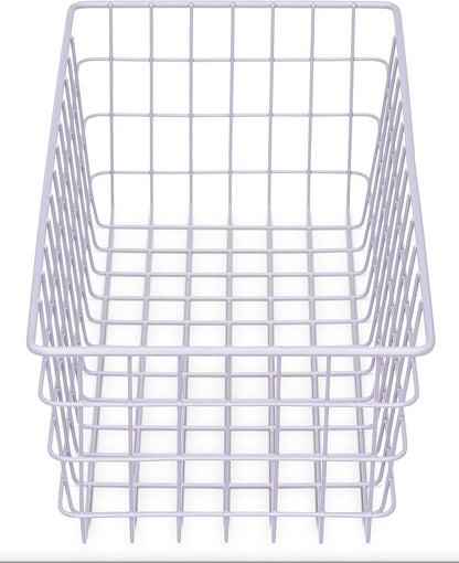 Whitmor 4 Pack Lavender Wire Storage Baskets for Organizing Office, Metal Storage for Pantry, Kitchen Bins & Freezer