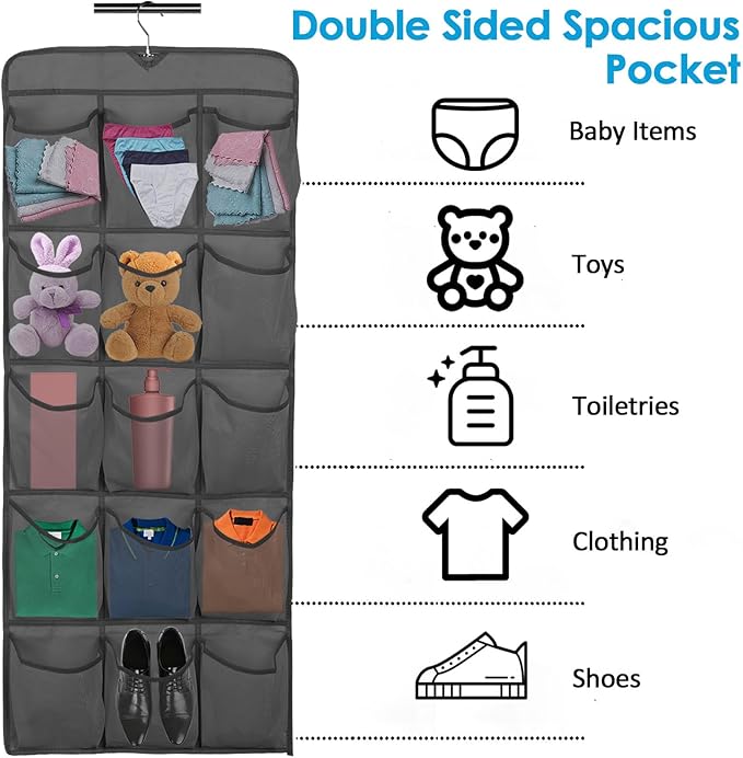 2PCS Over the Door Shoe Organizer with 30 Pockets Hanging Closet Shoe Holder, Double Sided Hanging Shoe Organizer for Door Closet Bedroom Bathroom Dormitories Hanging Shoe Rack Bag for Men Women Kids