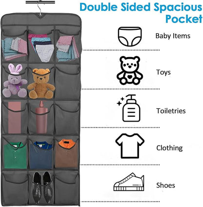 2PCS Over the Door Shoe Organizer with 30 Pockets Hanging Closet Shoe Holder, Double Sided Hanging Shoe Organizer for Door Closet Bedroom Bathroom Dormitories Hanging Shoe Rack Bag for Men Women Kids
