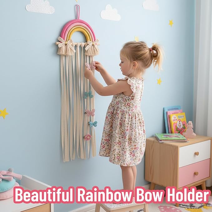 Bow Organizer for Girls, Hairbow Organizers and Claw Clip Organizer, 25x70cm Bow Hanger for Girls Hair Bows, Space-Saving Hair Accessory Storage Solution