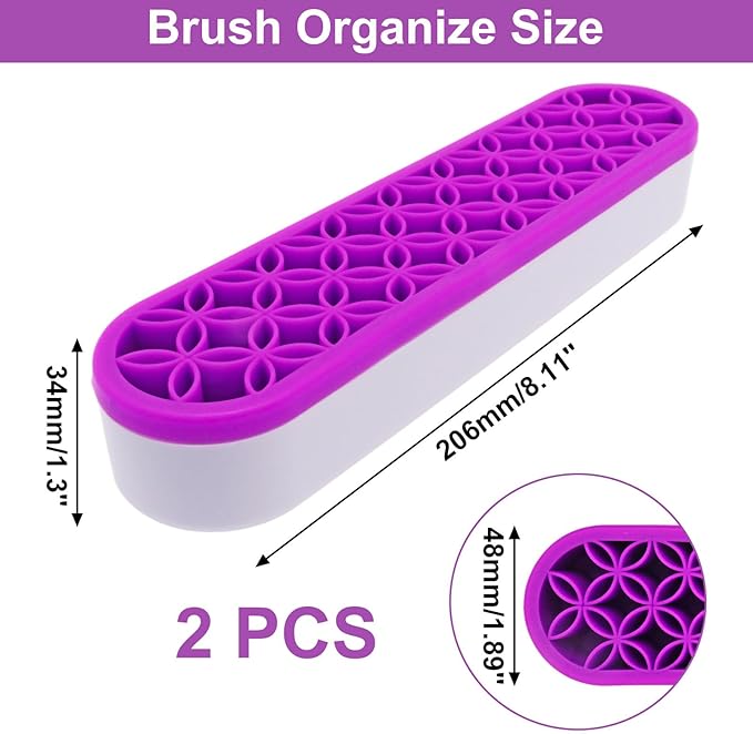 2Pcs Silicone Makeup Brush Holder Stand Purple Make Up Brushes Holder Organizer Makeup Brush Holders for Painting Pen Brushes Nail Clippers Drill Pens Ruler Sewing Craft Tools