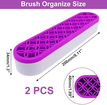 2Pcs Silicone Makeup Brush Holder Stand Purple Make Up Brushes Holder Organizer Makeup Brush Holders for Painting Pen Brushes Nail Clippers Drill Pens Ruler Sewing Craft Tools