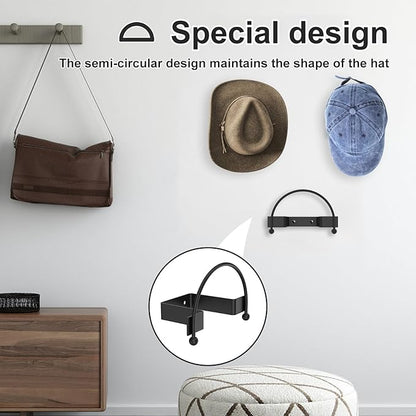 4 Pack Cowboy Hat Rack, Wall Mount Cowboy Hat Holder, Hat Hooks for Wall, Wide Brim Western Hat Hanger Organizer for Baseball Caps Display, Non-Damage Brim Design, Wall Decor Western Decor