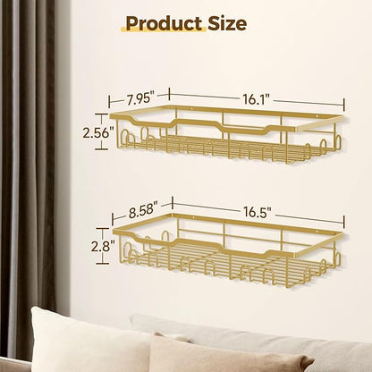 Nicetree Hat Racks for Baseball Caps Wall - Metal Hat Organizer for 48 Baseball Caps Holder, 2 Pack Hat Storage Organizer for Closet, Bedroom, Living Room Gold