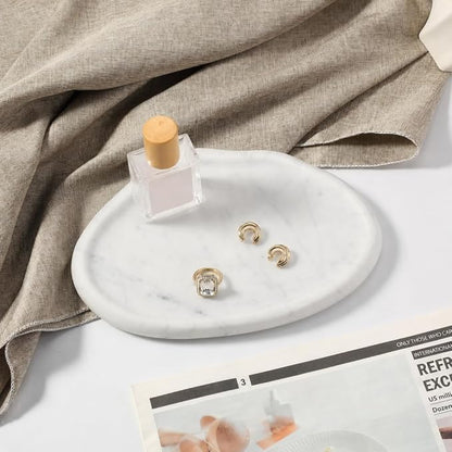 Koville Luxurious Natural Marble Vanity Tray for Home Decor, Cloud Shape Serving Stone Key Tray, 10" x 7" Marble Storage Trays for Bathroom, Stone Plate for Perfume, Candle and Jewelry（Bianco Carrara）