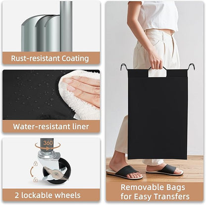 STORAGE MANIAC 5 Section Laundry Sorter, 5 Bins Rolling Separator Laundry Basket, Dirty Clothes Hamper Divider with Heavy Duty Rolling Lockable Wheels, Large Clothes Organizer Cart, Black