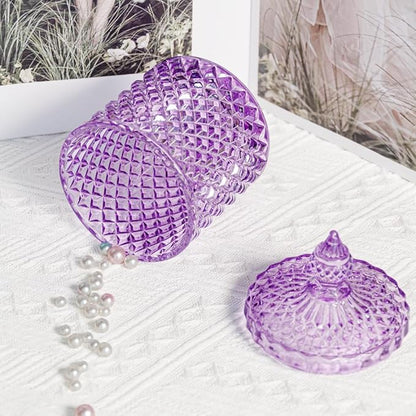 R FLORY 2 Pack Qtip Holder Glass Apothecary Jars with Lids Bathroom Storage Organizer for Cotton Swabs, Balls, Pads, Floss Picks, Vanity Storage Containers for Makeup, Candy, Jewelry (10+24oz, Purple)