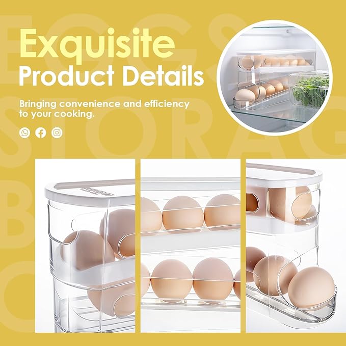 Sylphide Egg Dispenser for Refrigerator, Gravity Fed Egg Dispenser, Egg Holder for Fridge, Food-Grade Auto Rolling Egg Storage Organizer