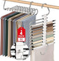 Upgrade 9 Layers Pants Hangers Space Saving, Non Slip Stainless Steel Multifunctional Pants Rack S-Type Clothes Pant Closet Hanger Organizer for Pants Jeans Trousers Scarf Skirts(4 Pack, Antiquewhite)