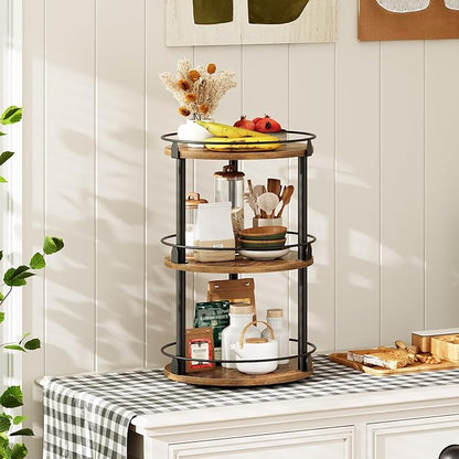 YATINEY 3-Tier Lazy Susan Organizer, Rotating Spice Rack, Spinning Organizer, Industrial Turntable Spice Rack Organizer for Cabinet, Kitchen Countertop, Pantry, Rustic Brown and Black SR23BR