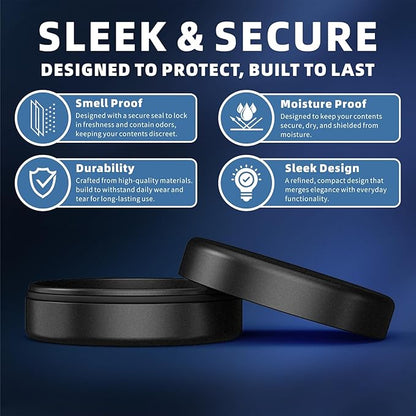 Smell Proof Metal Tin Container - Airtight Aluminum Storage Case with Child Safe Lock, Pocket Sized Small Metal Can for Pills, Mints, Vitamins, Pouches & Small Items, Black Eagle Design