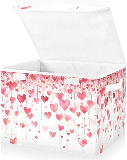 senya Valentines Baskets Collapsible Storage Bins with Lids, Valentines Romantic Love Storage Boxes Clothes Baskets for Organizing