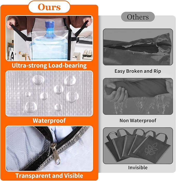 TasticTotes 8 Pack Clear Storage Bags for Comforter, Clothes & Bedding, Plastic Blanket Storage with Zipper and Handle, Moving Bags, Closet Organizer and Under-Bed Storage (90L)