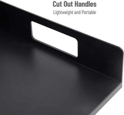 Mind Reader Utensil Napkin and Plate Organizer Tray, Countertop Caddy with 7 Compartments, Holds Plates up to 10.5 Inches, Breakroom and Buffet Organizer, Plastic, Black