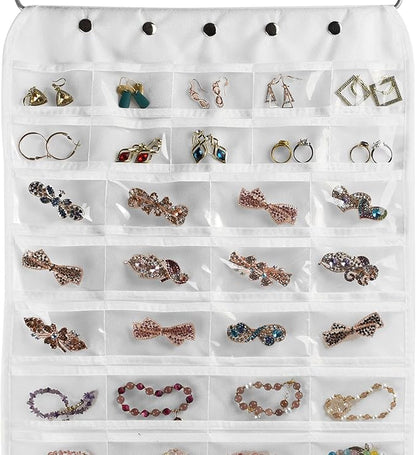 BB Brotrade Hanging Jewelry Organizer,Accessories Organizer,56 Pocket Organizer for Holding Jewelries (White-56 Pockets)