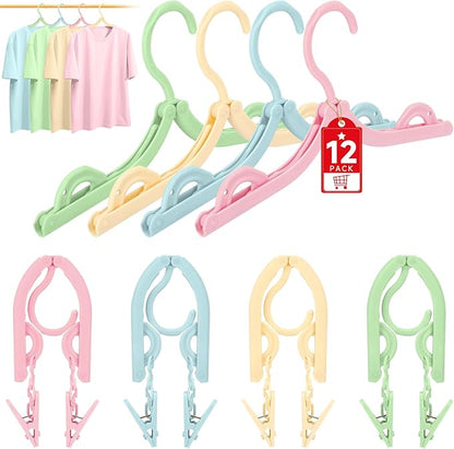 SANLIKE 12 Pcs Travel Hangers with 24 Pcs Clips Folding Travel Hangers Non Slip Plastic Clothes Hangers Collapsible Portable Coat Hanger Drying Rack for Suitcase Flying Camping Hotel(12 Packs)